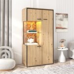 Vitrine moderne - naturel - 150x78x40cm - 2 portes - led 15 couleurs - meuble de salon Vitrine moderne - naturel - 150x78x40cm - 2 portes - led 15 couleurs - meuble de salon