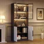 Vitrine moderne - meuble de rangement avec led et portes vitr�es biblioth�que design - 80 x 30 x 200 ...