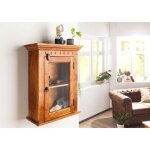 Vitrine murale � suspendre - bois massif dacacia laqu� (miel) - style colonial - oxford #01002