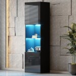 Vitrine noire brillante avec �clairage led meuble de rangement pour salon hauteur 160 cm design minimaliste ...