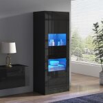 Vitrine noire laqu�e 61x42x162 cm avec �clairage led 1 �tag�re en verre vitrine autoportante armoire ...