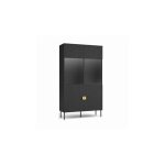Vitrine noire avec portes vitres et poignes dores - collection mondo