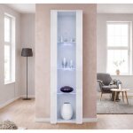 Vitrine nora v5 blanc avec pieds 2cm armoire salon avec led 1 porte 4 compartiments 40x172x29cm meuble ...