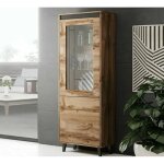 Vitrine - bb loisir - nordis - chne wotan + anthracite - 60x183x38 cm - meuble de salon