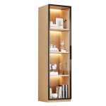Vitrine � porte vitr�e meuble haut et �lanc� en mdf finition ch�ne avec vitre en verre tremp� �clairage ...