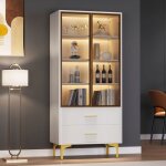 Vitrine de salon armoire vitr�e blanche avec portes vitr�es teint�es led 2 tiroirs pour bureau salon ...