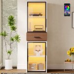Vitrine salon avec led portes en verre 4 �tag�res et tiroir meuble vitrine pour collection salle � manger ...