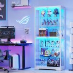 Vitrine en verre et bois 6 niveaux led 3 couleurs �tag�res r�glables d�tecteur de pr�sence humaine blanc ...
