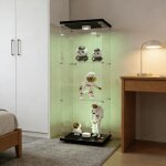 Vitrine en verre - comanlai - armoire vitrine salon - 3 �tag�res - led int�gr�s - noir