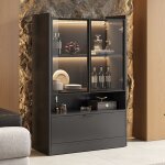 Vitrine en verre avec �clairage led 16 couleurs meuble de rangement contemporain armoire haute � tiroirs ...