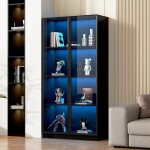 Vitrine en verre avec �clairage led app vitrine haute sur pied avec 2 portes biblioth�que vitrine de ...