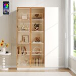Vitrine en verre avec led 165 cm biblioth�que blanc avec 3 portes et 5 �tag�res meuble chambre salon ...