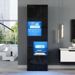 Vitrine en verre avec led meuble haut meuble de rangement de salon cave � vin avec 1 tiroir 4 armoires ...