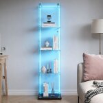 Vitrine en verre led - vitrine salon - 4 �tag�res miroir - serrure &1 porte - verre tremp� - pour collection ...
