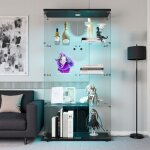 Vitrine en verre avec lumi�re led vitrine armoire avec 4 �tag�res et 2 portes 80x36x164cm noir