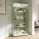 Vitrine en verre avec lumi�re led vitrine de collection avec 4 �tag�res et miroir verre 2 portes avec ...