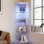 Vitrine en verre - luminarix - luminarix - design pentagonal - led r�glable bluetooth - 1 porte 4 �tag�res ...
