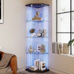 Vitrine en verre - luminarix - luminarix - pentagonale 60x40x162 cm - led r�glable - 4 �tag�res verre ...
