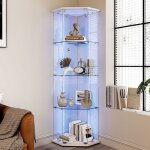 Vitrine en verre - luminarix - pentagonale - �clairage led r�glable - serrure de s�curit� - 4 �tag�res ...