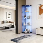 Vitrine en verre - pentagonale - �clairage led - 1 porte 4 �tag�res - serrure de s�curit� - noir