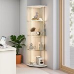 Vitrine en verre - pentagonale - led - 5 �tages - design �pur� blanc 162cm