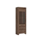 Vitrine en verre tremp� � 1 porte avec �clairage led coloris ch�ne marron fonc� - longueur 68 x profondeur ...