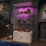 Vitrine en verre tremp� blanc 785 x 35 x 164 cm armoire vitrine 4 �tag�res avec led 4 portes avec serrure ...