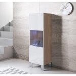 Vitrine verticale armoire led 40 x 138 x 29cm sonoma et blanc finition brillante pieds alu 1 porte 3 ...