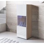 Vitrine verticale armoire led - luke v3 - 40 x 128 x 29cm - blanc et sonoma - 1 porte - 3 compartiments ...