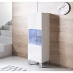 Vitrine verticale armoire led 40 x 138 x 29cm blanc finition brillante pieds alu 1 porte 3 compartiments ...