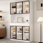 Vitrine vitr�e 200 cm de haut avec led biblioth�que multi - rangements pour chambre salon bureau cadre ...