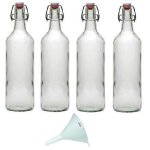 Viva haushaltswaren lot de 4 bouteilles carafes  eau 1 litre avec bouchon mcanique - verre transparent ...