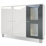 Vladon buffet armoire denjo corps en blanc mat - fa�ades en blanc haute brillance et gris haute brillance ...
