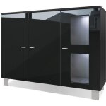 Vladon buffet armoire denjo corps en noir mat - faades en noir haute brillance avec clairage led en ...