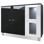 Vladon buffet armoire denjo en noir mat - fa�ades en noir haute brillance et blanc haute brillance avec ...