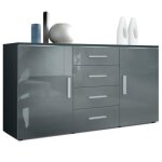Vladon buffet commode armoire faro en noir mat - gris haute brillance