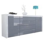 Vladon buffet commode la paz en blanc haute brillance - gris haute brillance - blanc haute brillance