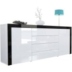 Vladon buffet commode la paz en blanc haute brillance - blanc haute brillance - noir haute brillance
