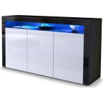 Vladon buffet commode valencia en noir mat - blanc haute brillance - noir haute brillance