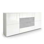 Vladon buffet dressoir rova en blanc mat - blanc haute brillance - aspect b�ton oxyde