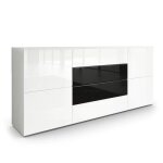 Vladon buffet dressoir rova en blanc mat - blanc haute brillance - noir haute brillance