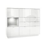 Vladon buffet haut armoire metro v2 en blanc haute brillance fa�ades en blanc haute brillance avec une ...