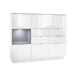 Vladon buffet haut armoire metro v2 en blanc haute brillance - fa�ades en blanc haute brillance avec ...