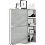 Vladon buffet haut cuba avec 8 compartiments caisson en blanc mat - fa�ades en aspect b�ton oxyde