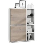 Vladon buffet haut cuba avec 8 compartiments caisson en blanc mat - fa�ades en ch�ne nordique