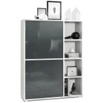 Vladon buffet haut cuba avec 8 compartiments caisson en blanc mat - faades en gris laqu haute brillance ...