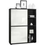 Vladon buffet haut cuba avec 8 compartiments caisson en noir mat - faades en blanc laqu haute brillance ...