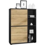 Vladon buffet haut cuba avec 8 compartiments caisson en noir mat - fa�ades en ch�ne nature