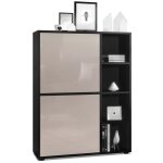 Vladon buffet haut cuba avec 8 compartiments caisson en noir mat - faades en gris sable laqu haute ...
