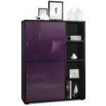 Vladon buffet haut cuba avec 8 compartiments caisson en noir mat - faades en mre laqu haute brillance ...